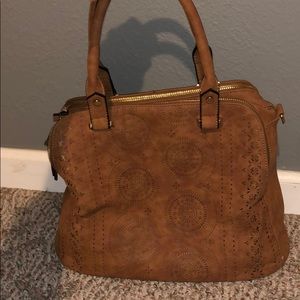 VR Target satchel. Cute pattern. Cognac color.